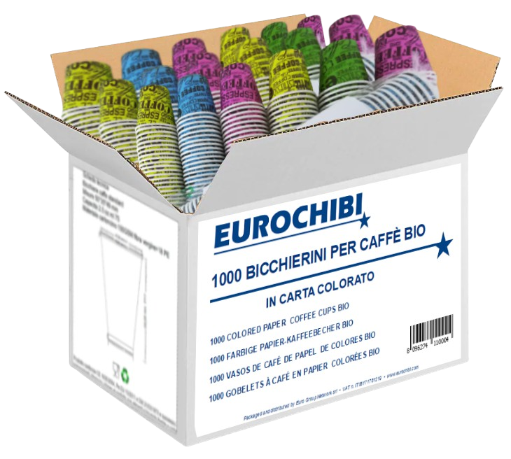 Eurochibi® - 1000 Bicchierini per Caffè Bio in Carta Colorati