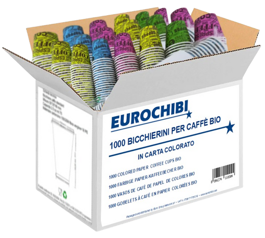 Eurochibi® - 1000 Bicchierini per Caffè Bio in Carta Colorati