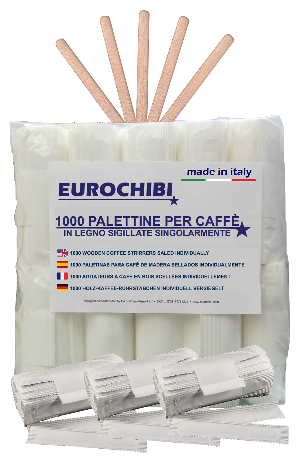 Eurochibi® - 1000 Palettine per Caffè in Legno Sigillate Singolarmente