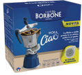 Caffè Borbone MokaCiao - Caffettiera per Cialde ESE44 + 15 Cialde Omaggio - Colore Nero e Argento - Gas, Induzione, Elettrico e Vetroceramica