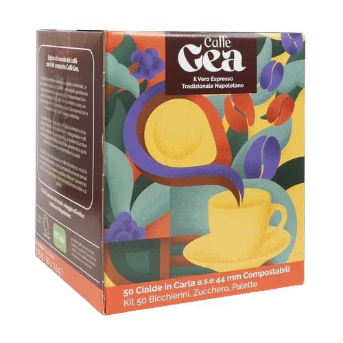 Caffè Gea - Tostatura Scura - Kit 50 Cialde ESE44 + Accessori