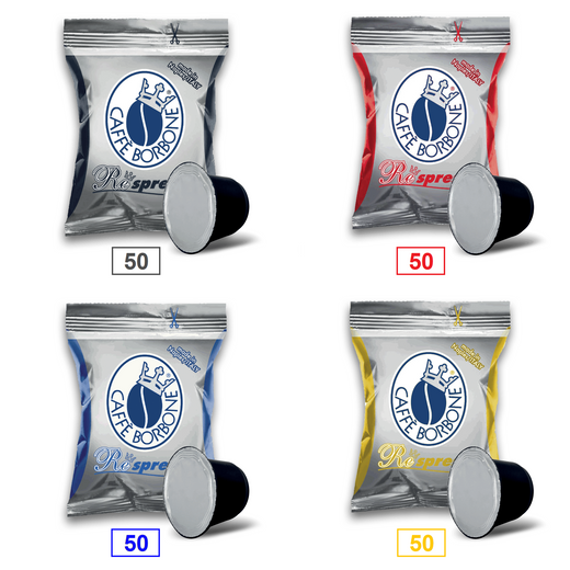 Caffè Borbone Respresso - Mix 200 Capsule Compatibili Nespresso - 50 Miscela Nera - 50 Miscela Rossa - 50 Miscela Blu - 50 Miscela Oro