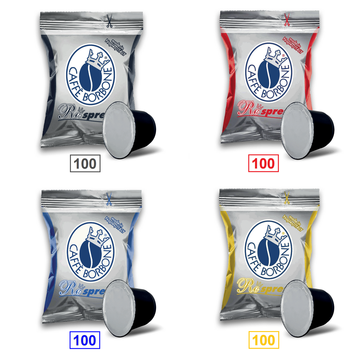 Caffè Borbone Respresso - Mix 400 Capsule Compatibili Nespresso - 100 Miscela Nera - 100 Miscela Rossa - 100 Miscela Blu - 100 Miscela Oro