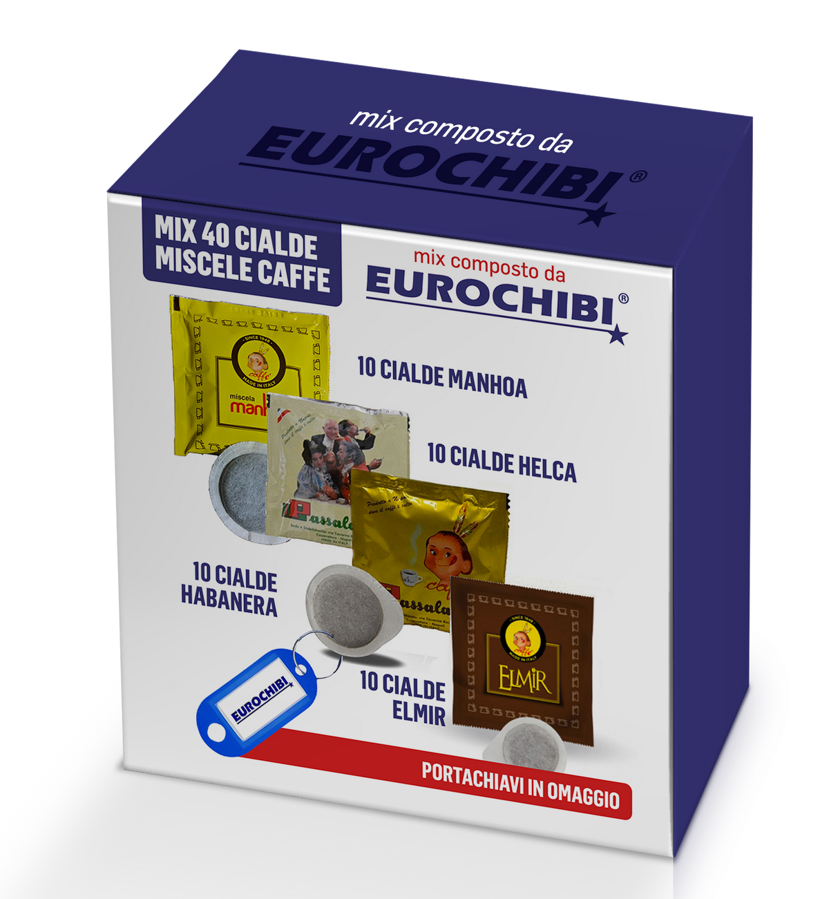 Passalacqua - Mini Mix 40 Cialde ESE44 - 10 Manhoa - 10 Helca - 10 Habanera - 10 Elmir con 1 Esclusivo Portachiavi in Omaggio