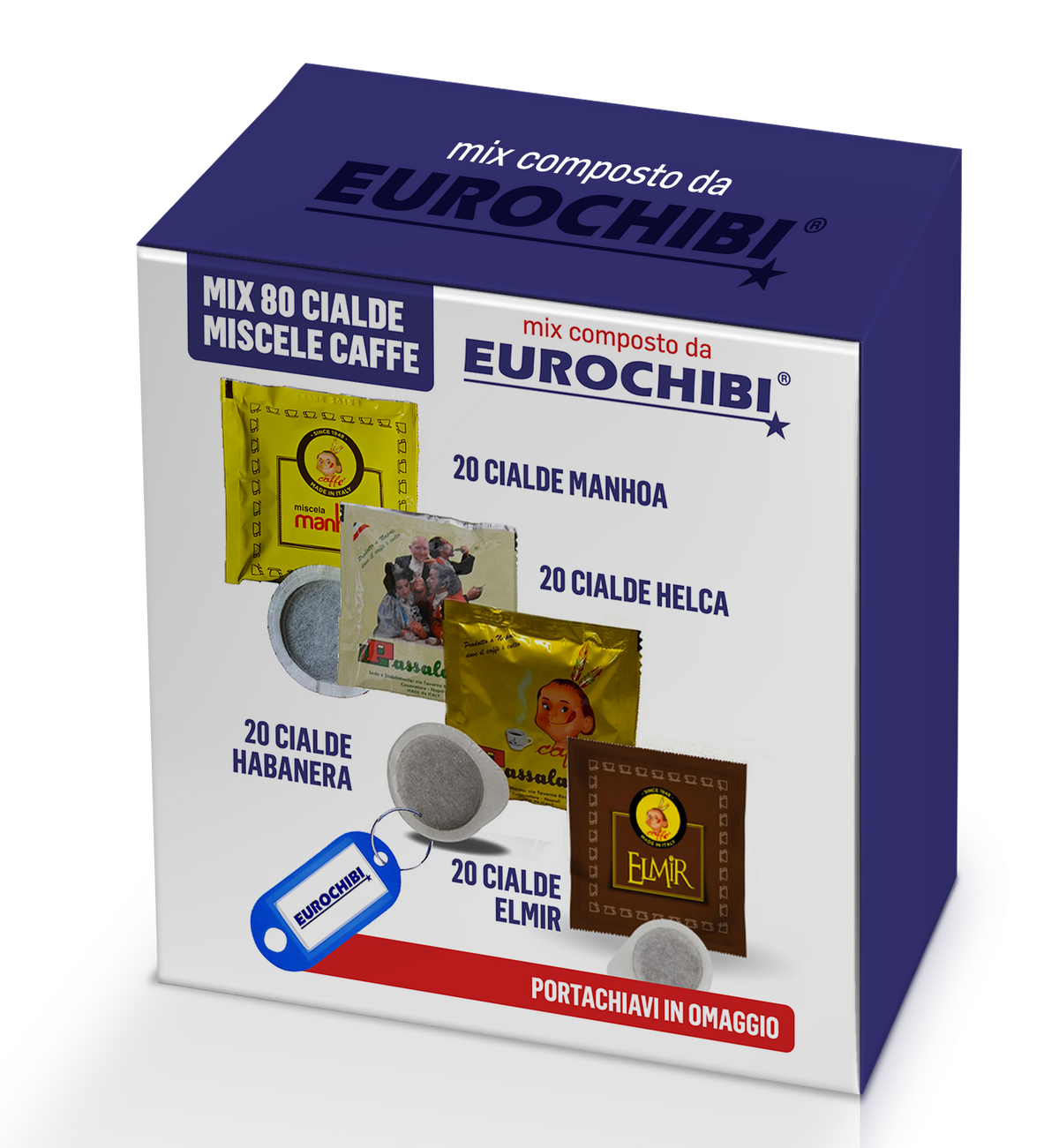 Passalacqua - Mix 80 Cialde ESE44 - 20 Manhoa - 20 Helca - 20 Habanera - 20 Elmir con 1 Esclusivo Portachiavi in Omaggio