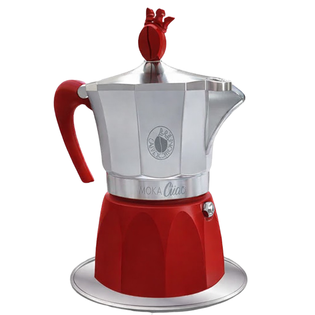 Caffè Borbone MokaCiao - Caffettiera per Cialde ESE44 + 15 Cialde Omaggio - Colore Rosso e Argento - Gas, Induzione, Elettrico e Vetroceramica