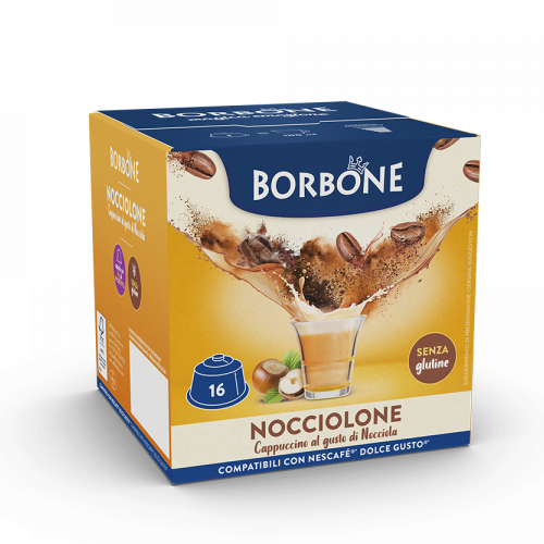 Caffè Borbone Nocciolone - Cappuccino alla Nocciola - 16 Capsule Compatibili Dolce Gusto